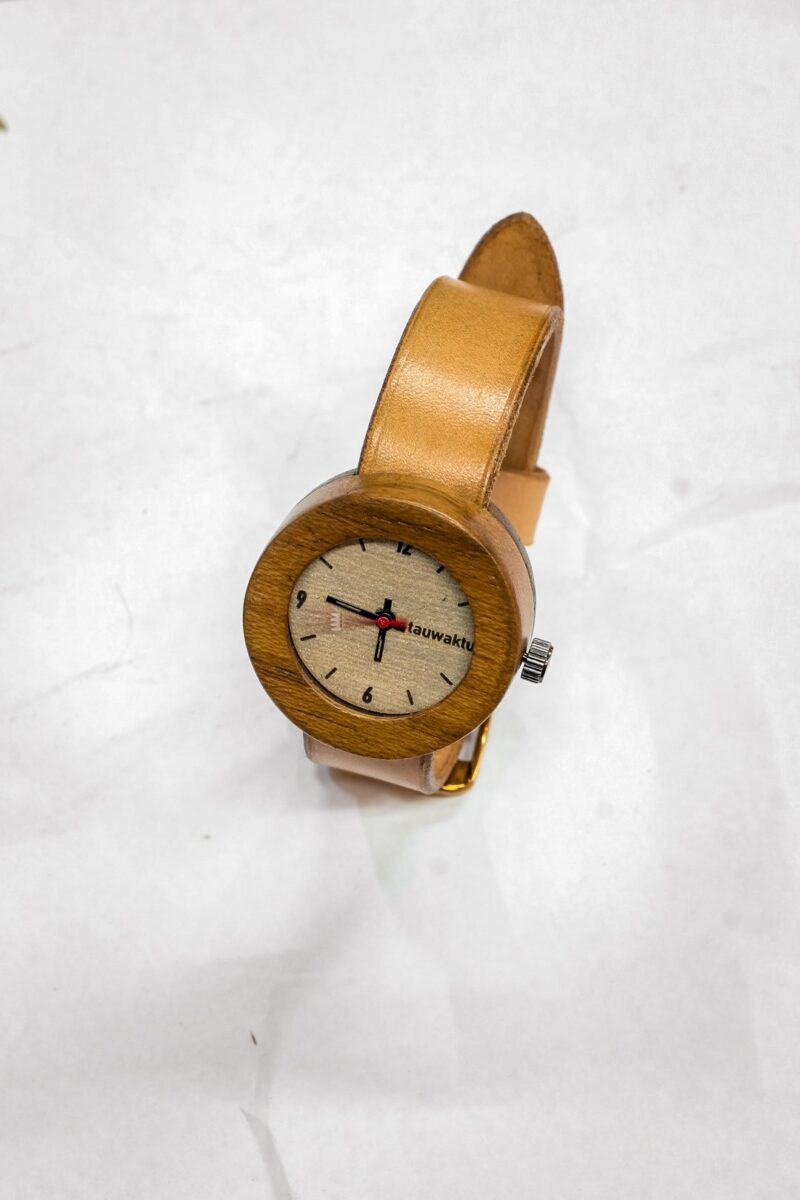Nomade x Tauwaktu Mini Wooden Watch with Natural Leather Strap